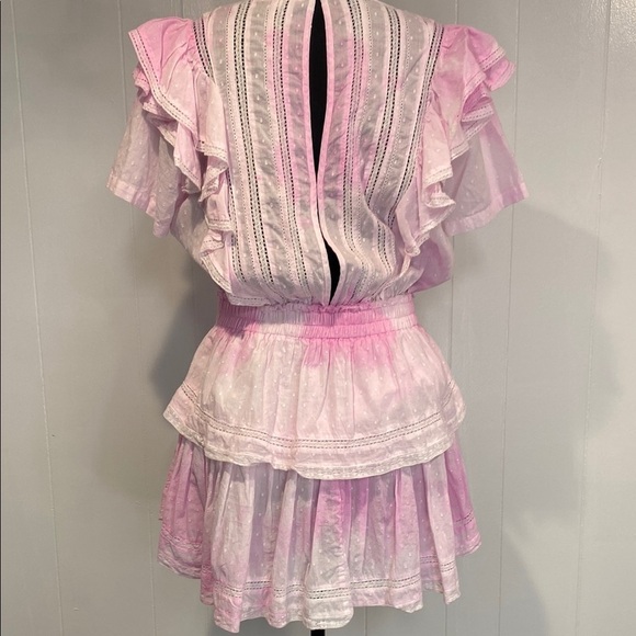 LoveShackFancy Dress Natasha Mini Tie Dye Ruffled Swiss Dot Lace Extra Large - Picture 8 of 16
